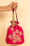 Aamli_Pink Embroidery Perch Bird Potli _Online_at_Aza_Fashions