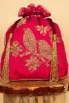 Buy_Aamli_Pink Embroidery Perch Bird Potli _Online_at_Aza_Fashions