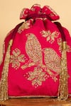 Shop_Aamli_Pink Embroidery Perch Bird Potli _Online_at_Aza_Fashions