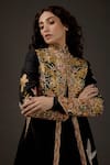 Rohit Bal_Black Matka Silk Embroidered Resham Work High Mandarin Long Jacket  _Online_at_Aza_Fashions