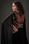 Buy_Rohit Bal_Black Chanderi Silk, Net Lining Cotton Resham Floral Embroidered Anarkali Set _Online_at_Aza_Fashions