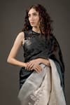 Rohit Bal_Black Saree Organza Embroidered Ombre With Unstitched Blouse Piece  _Online_at_Aza_Fashions