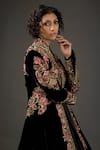 Buy_Rohit Bal_Black Velvet Lining Embroidered Resham Thread Long Jacket  _Online_at_Aza_Fashions