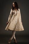 Rohit Bal_Ivory Chanderi Silk Embroidered Zari Work V Neck Kalidar Kurta Set  _Online_at_Aza_Fashions