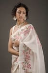 Rohit Bal_Ivory Organza Embroidered Floral Saree With Unstitched Blouse Piece  _Online_at_Aza_Fashions