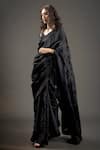 Buy_Rohit Bal_Black Organza Embroidered Floral Saree With Unstitched Blouse Piece  _at_Aza_Fashions