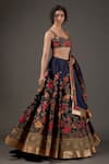 Buy_Rohit Bal_Blue Chanderi Silk Lining Cotton Floral Bridal Lehenga Set  _at_Aza_Fashions