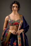 Rohit Bal_Blue Chanderi Silk Lining Cotton Floral Bridal Lehenga Set  _Online_at_Aza_Fashions