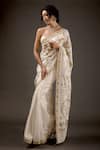 Rohit Bal_Ivory Chanderi Silk Embroidered Saree With Unstitched Blouse Piece  _Online_at_Aza_Fashions