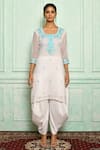 Arihant Rai Sinha_White Kurta Georgette And Dhoti Pant Cotton Embroidery Resham & Stones & Set_Online_at_Aza_Fashions