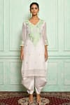 Arihant Rai Sinha_White Kurta Georgette And Dhoti Pant Cotton Embroidery Resham & Stones & Set_Online_at_Aza_Fashions