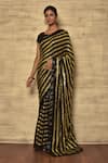 Buy_Khwaab by Sanjana Lakhani_Black Saree Georgette Embroidered Sequin Striped _at_Aza_Fashions