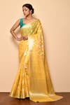 Buy_Samyukta Singhania_Yellow Banarasi Cotton Silk Woven Zari Saree _at_Aza_Fashions