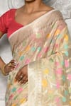 Buy_Nazaakat by Samara Singh_Beige Banarasi Cotton Silk Woven Floral Motif Silver Zari Mina Pattern Saree_Online_at_Aza_Fashions