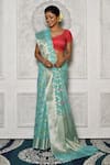 Nazaakat by Samara Singh_Blue Banarasi Cotton Silk Woven Floral Motif Silver Zari Mina Jaal Work Saree_Online_at_Aza_Fashions