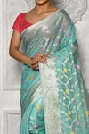 Buy_Nazaakat by Samara Singh_Blue Banarasi Cotton Silk Woven Floral Motif Silver Zari Mina Jaal Work Saree_Online_at_Aza_Fashions