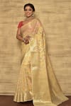 Buy_Nazaakat by Samara Singh_Beige Banarasi Cotton Silk Woven Floral Motif Silver Zari Mina Pattern Saree_at_Aza_Fashions