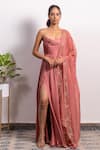 Silky Bindra_Pink Organza And Shantoon, Satin Georgette Pearl, Sequin & Anarkali With Dupatta_Online_at_Aza_Fashions