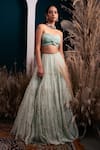 Silky Bindra_Green Organza And Shantoon Pearl, Sequin & Cutdana Embroidered Lehenga Set _Online_at_Aza_Fashions