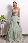 Shop_Silky Bindra_Green Organza And Shantoon Pearl, Sequin & Cutdana Embroidered Lehenga Set _Online_at_Aza_Fashions