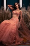Shop_SILKY BINDRA_Pink Net And Shantoon Embroidery Pearl Round Lehenga Set _Online_at_Aza_Fashions