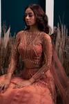 SILKY BINDRA_Pink Net And Shantoon Embroidery Pearl Round Lehenga Set _at_Aza_Fashions
