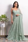 Buy_Silky Bindra_Green Organza And Shantoon Pearl, Sequin & Embroidered Anarkali With Dupatta_at_Aza_Fashions