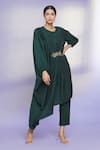 Buy_Aryavir Malhotra_Green Polyester Blend Bead Work Round Draped Kurta And Pant Set_at_Aza_Fashions