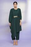 Aryavir Malhotra_Green Polyester Blend Bead Work Round Draped Kurta And Pant Set_Online_at_Aza_Fashions