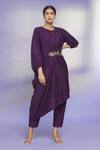 Buy_Aryavir Malhotra_Purple Polyester Blend Bead Work Round Draped Kurta And Pant Set_at_Aza_Fashions