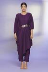 Aryavir Malhotra_Purple Polyester Blend Bead Work Round Draped Kurta And Pant Set_Online_at_Aza_Fashions