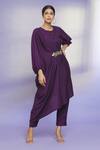 Buy_Aryavir Malhotra_Purple Polyester Blend Bead Work Round Draped Kurta And Pant Set_Online_at_Aza_Fashions