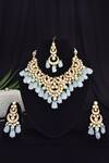 Buy_Swabhimann_Blue Diamonds, Stones, Crystals Crescent Kundan Necklace Set _Online_at_Aza_Fashions