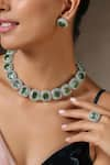 Buy_SWABHIMANN_Silver Plated Emerald Zirconia Embellished Necklace Set_Online_at_Aza_Fashions