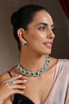 SWABHIMANN_Silver Plated Emerald Zirconia Embellished Necklace Set_Online_at_Aza_Fashions