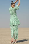 Shop_Marche_Green Cotton Printed Floral V Neck Kimono And Pant Set _at_Aza_Fashions