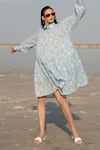 Buy_Marche_Blue Cotton Printed Floral Shirt Collar Dress _Online_at_Aza_Fashions