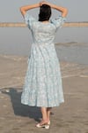 Shop_Marche_Blue Cotton Printed Floral V Neck Warp Dress For Women_at_Aza_Fashions