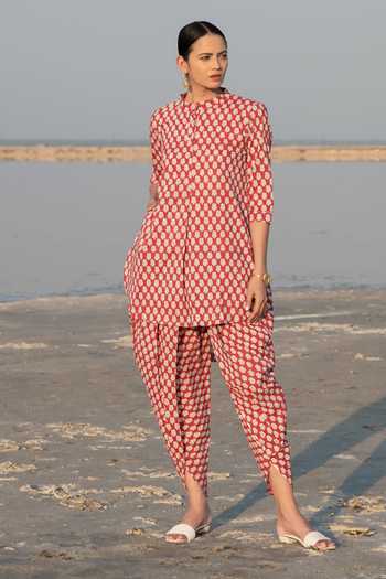 Kantha Work Mandarin Collar Tunic with Dhoti Co-Ords main image 1