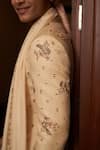 Shop_Contrast By Parth_Beige Jacquard, Pure Silk Resham, Dabka Floral Embroidered Sherwani Set _Online_at_Aza_Fashions