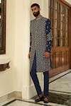 Contrast By Parth_Blue Pure Silk Embroidered Floral Sherwani Set _Online_at_Aza_Fashions