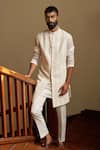 Buy_Contrast By Parth_Off White Chikankari Embroidered Sherwani Set_at_Aza_Fashions