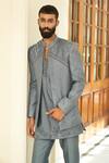Contrast By Parth_Grey Matka Silk Lava Smoke Bandhgala Jacket Set_Online_at_Aza_Fashions