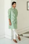 Shop_Contrast By Parth_Green Pure Silk Floral Embroidered Bundi And Kurta Set _at_Aza_Fashions