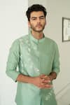 Buy_Contrast By Parth_Green Pure Silk Floral Embroidered Bundi And Kurta Set _Online_at_Aza_Fashions