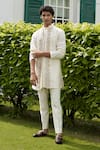 Buy_Contrast By Parth_White Pure Silk Floral Embroidered Jacket And Kurta Set _at_Aza_Fashions