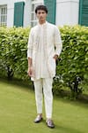 Shop_Contrast By Parth_White Pure Silk Floral Embroidered Jacket And Kurta Set _at_Aza_Fashions