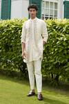 Contrast By Parth_White Pure Silk Floral Embroidered Jacket And Kurta Set _Online_at_Aza_Fashions