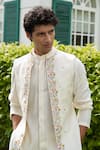 Buy_Contrast By Parth_White Pure Silk Floral Embroidered Jacket And Kurta Set _Online_at_Aza_Fashions