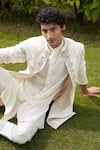 Shop_Contrast By Parth_White Pure Silk Floral Embroidered Jacket And Kurta Set _Online_at_Aza_Fashions
